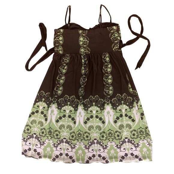 Speechless Womens Brown & Green Floral Empire Waist Sundress With Spaghetti Stra - Picture 8 of 10